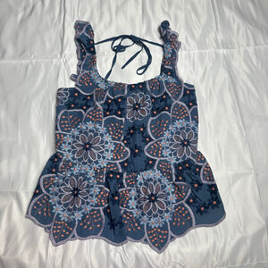 Women's BTFL-life Blue Floral Embroidered Tank Top M